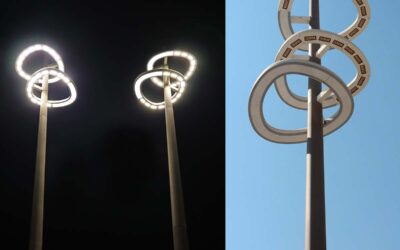 Aluminium floodlights which will be lighting up football stadiums in Qatar